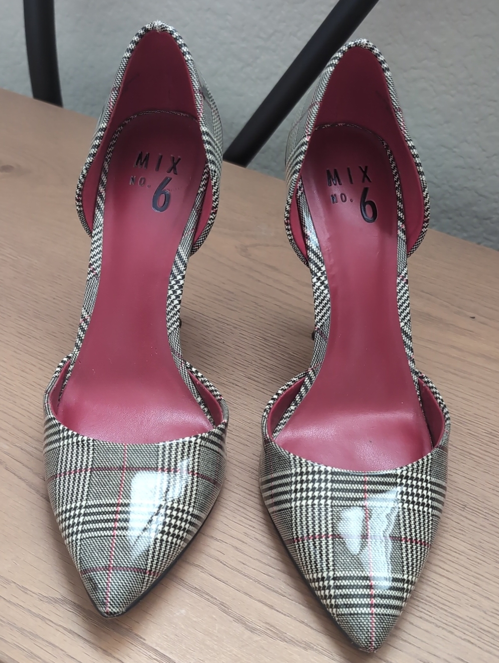Mix No. 6 Plaid Pointed D'Orsay Pumps with Pink Insoles